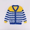 Cotton Knitted Blue Stripe V-Neck Long Sleeve Design Kids Stylish Sweaters Cardigan Baby Boys Sweater