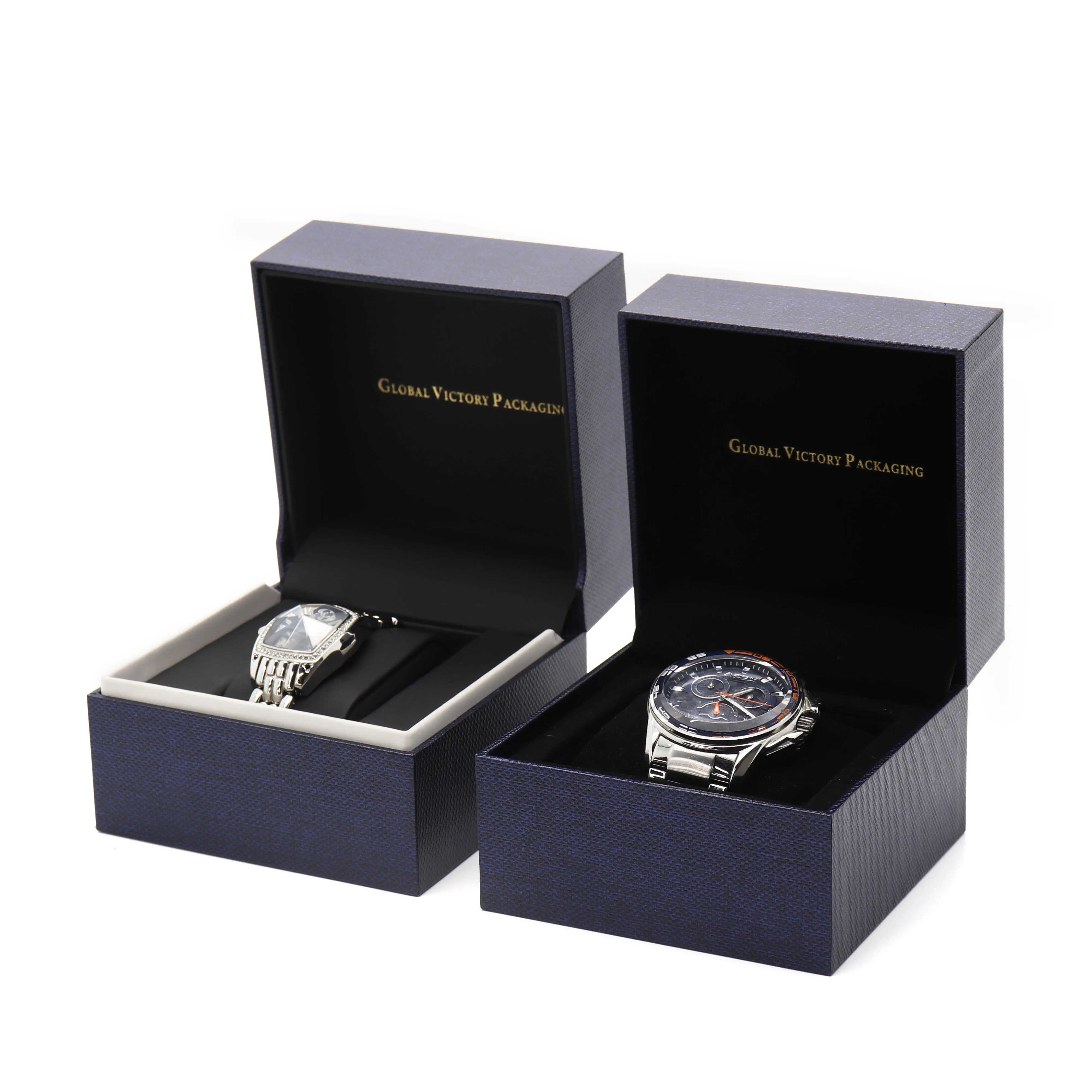 wholesale navy blue paper watch gift box with custom logo watch