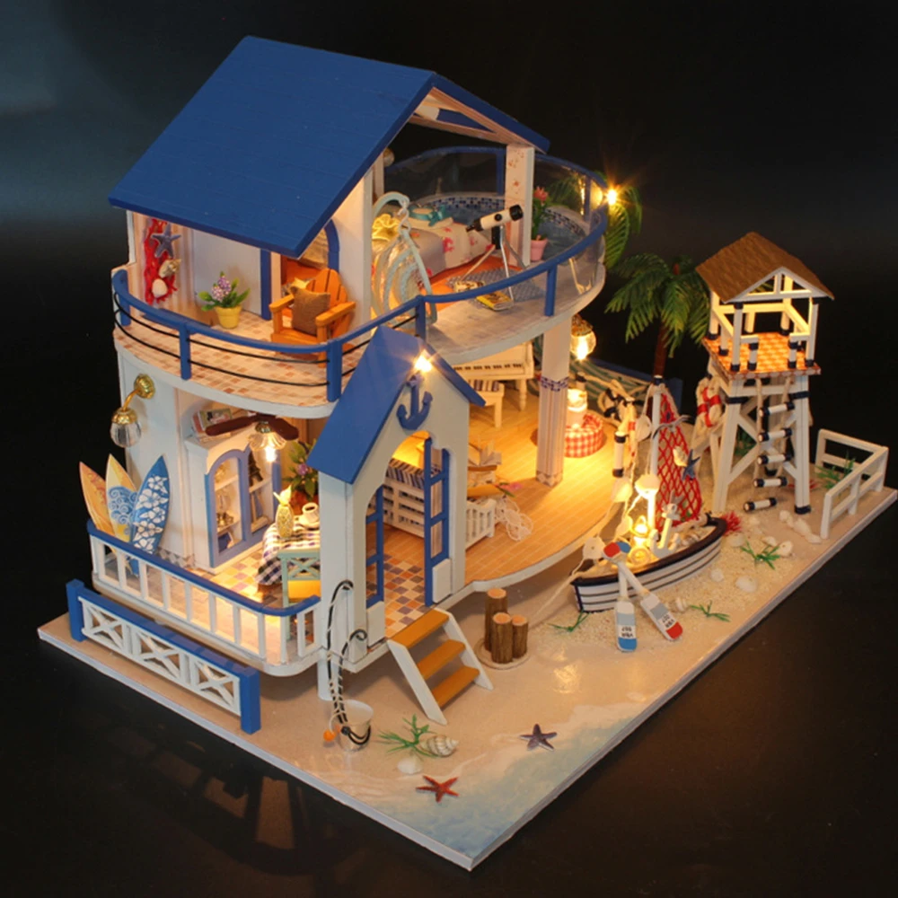 Miniature Diy Doll House Wooden Miniature Handmade Dollhouses Furniture Kit Handmade Toys For Children Girl Gift Legend Blue Sea (13)