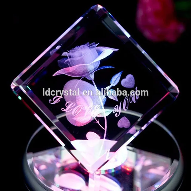 hot new products gift rose flower 3d laser engraved crystal