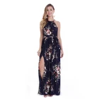 2019 new design bulk wholesale chiffon floral ladies long dresses from china summer casual sexy halter split sexy maxi dresses