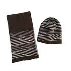Wholesale price knit winter set 100% acrylic stripe jacquard beanie and scarf for unisex