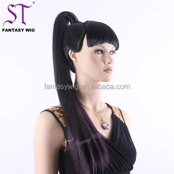 2017 hot sale long black straight hair wig high ponytail wig for