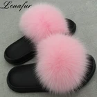 2018 Handmade Cosy Fluffy Fur Slides,Wholesale Fur Slippers,Fox Fur Sandals