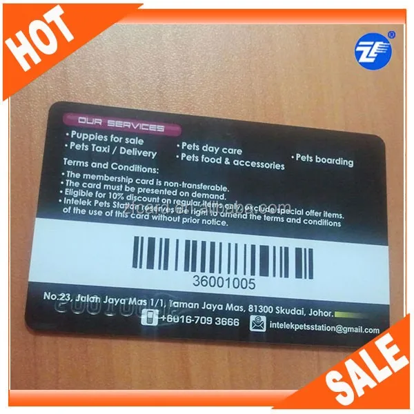 printing plastic pvc rfid chip loyalty card with barcode