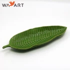 home decoration green color ceramic leaf plates