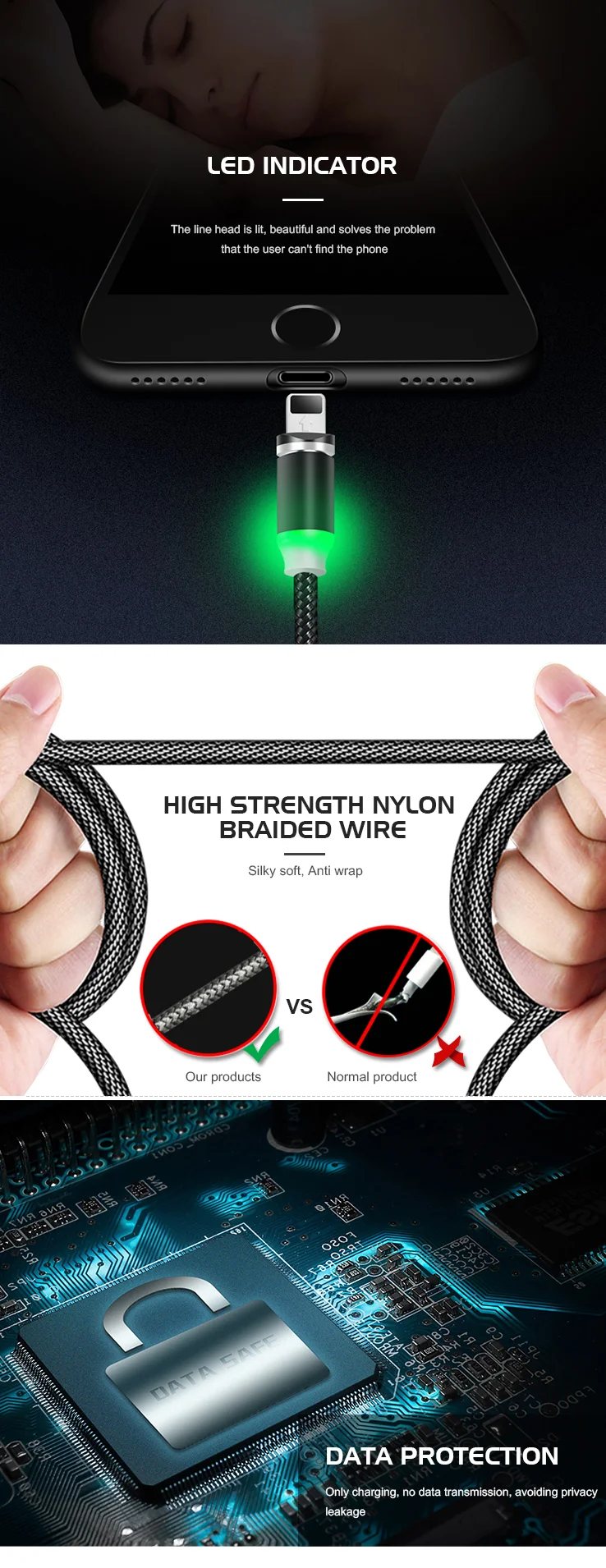 Fast Charging Cable Usb Phone Iphone Type-c Data Mobile Magnetic Chargers For Android - ANKUX.COM
