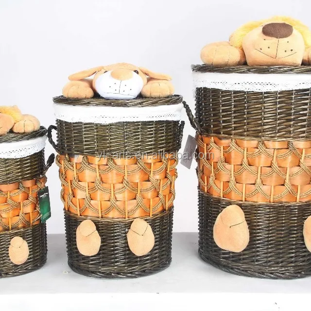 toy children round wicker woven laundry gift basket