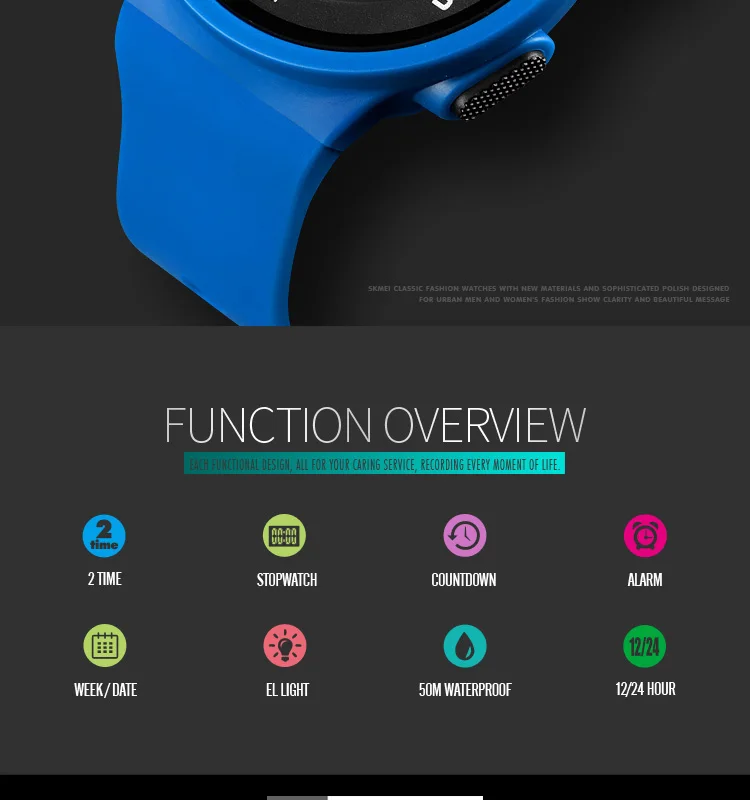 Skmei waterproof sport fashion color strap digital stop watch