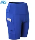 Silk Spandex Elastic Pants Side Pocket High Waist Women Bike Yoga Running Shorts