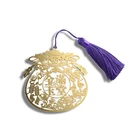 Gold metal hollow small fancy bookmark with purple tassel