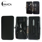 8pcs black stainless steel nail clipper set mens grooming kit private label deluxe manicure pedicure set