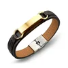 Ch Jewelry Mens 316 L Stainless Steel 18K Gold Plated ID Leather Bracelet Accessories