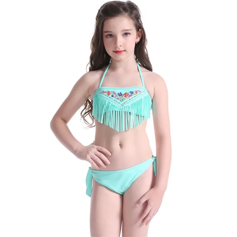 2019 mode mignon enfants filles bébé Bikini teen maillots de bain maillot de bain brodé fleur licol cou natation bikini