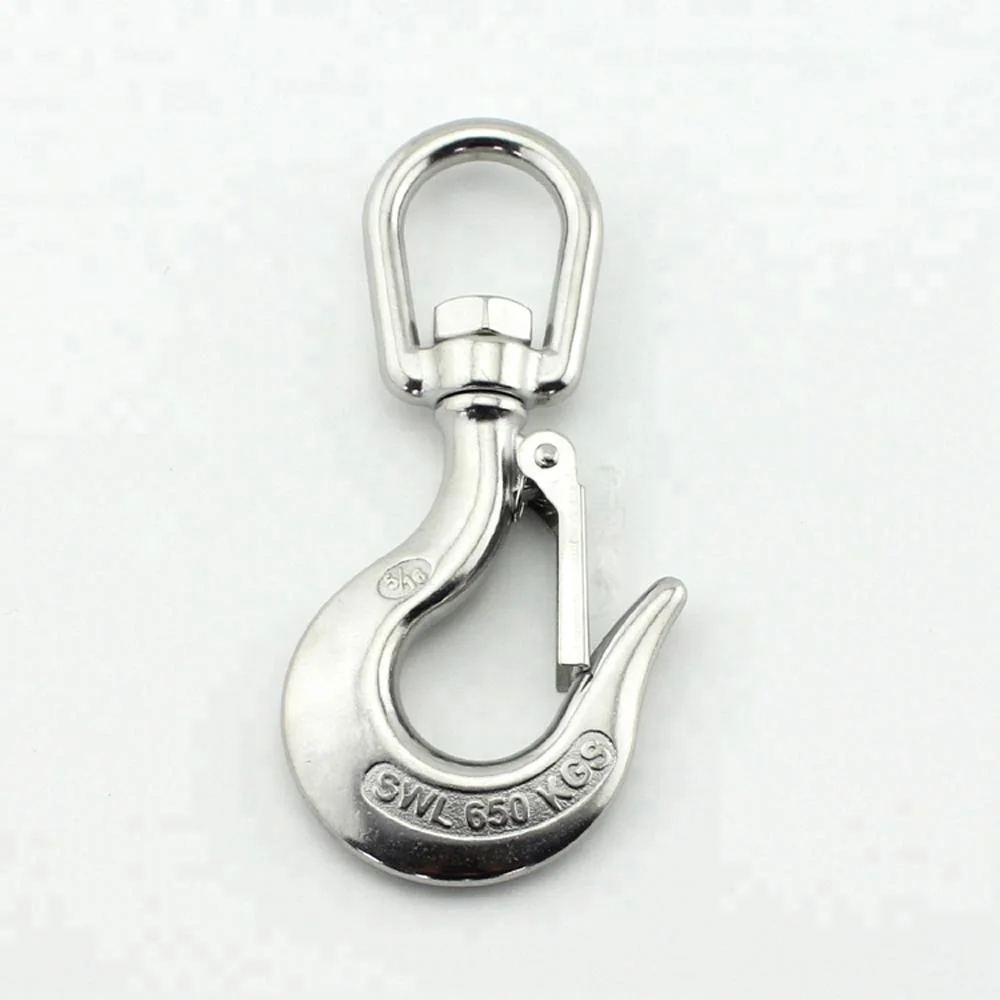 5//16/" Swivel Eye Lifting Hook 650KG with Safety Latch 304 Stainless Steel