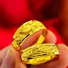 R560 Huilin Vietna luxury design gold rings lovers couple rings dragon and Phoenix pattern gold rings wedding jewelry