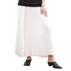 Sweet Style Elastic Waist Streetwear Basic Pleated Hem White Lady Maxi Skirt