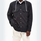 Relaxed Black Hooded Work Jacket Men Drawstring Hooded Jacket With Multiple Pockets