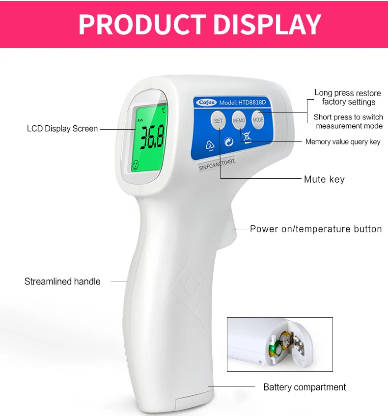 Hot selling Backlight Digital Non contact forehead infrared thermometer