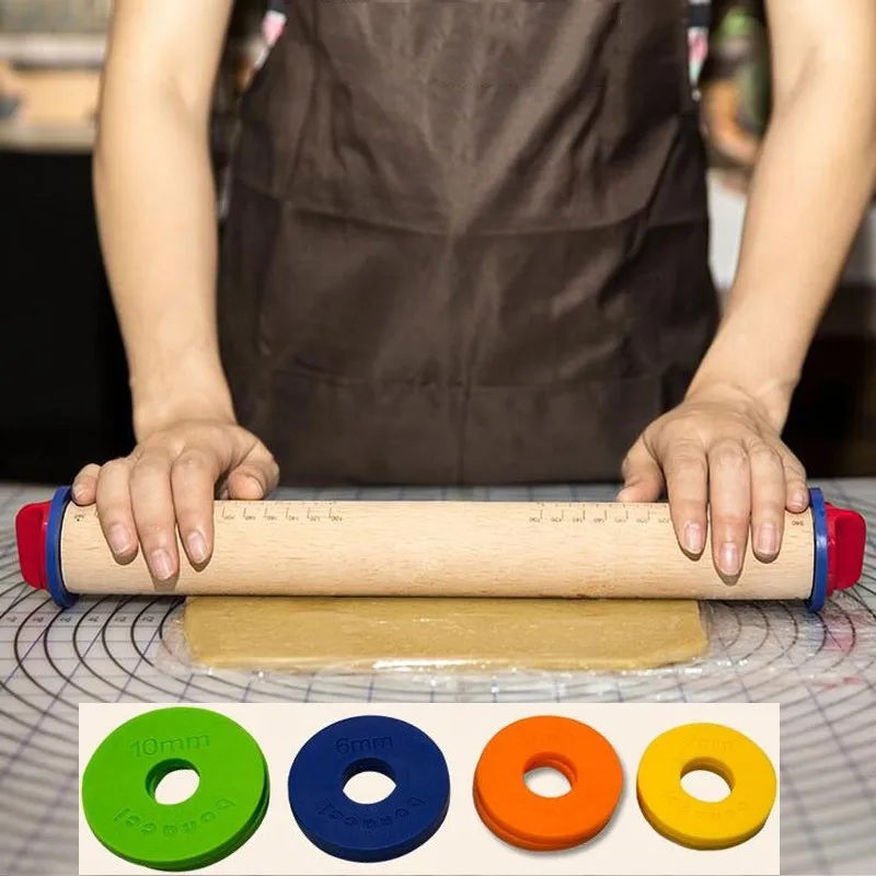 Wooden Baking Stick Rolling Pin Fondant Adjustable Rolling Pins MultifunctionThickness Embossing Patterned Cake Tools