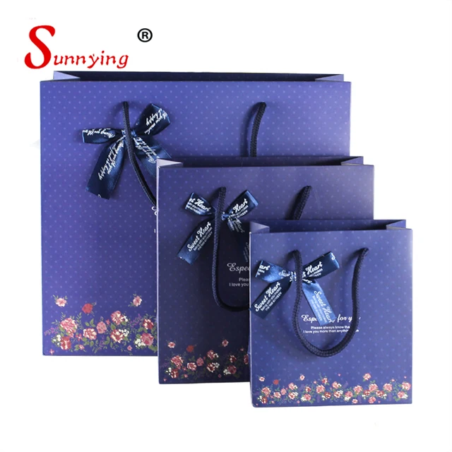 china wholesale boutique purple paper flower gift bag with