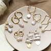 Kaimei Korea Design Metal Gold Geometric Irregular Circle Square Ear Natural Freshwater Pearl Stud Earrings for Women Girl Gift