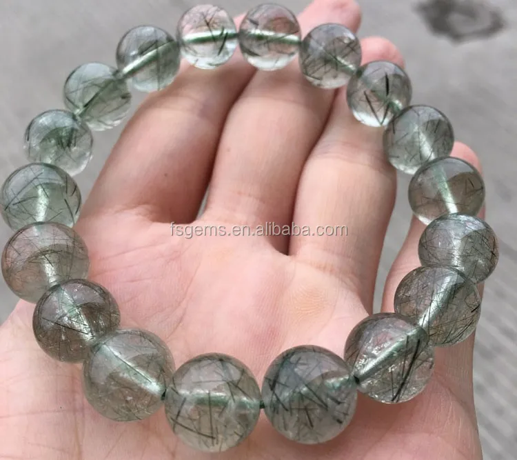 Natural Multicolor Round and Star Shaped Rutilated Quartz Bracelet Green Mineral Gemstones