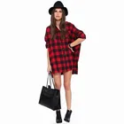 High quality ladies long sleeve check flannel extra size blouse autumn