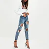 High-waisted jeans torn sexy denim trousers girl ripped jeans
