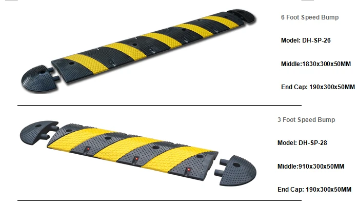 Factory Direct Sale Black & Yellow Industrial Rubber Car Speed Reducing Road Bump