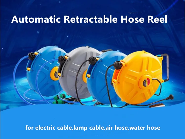 automatic retractable water hose reel with hose and sprayer for