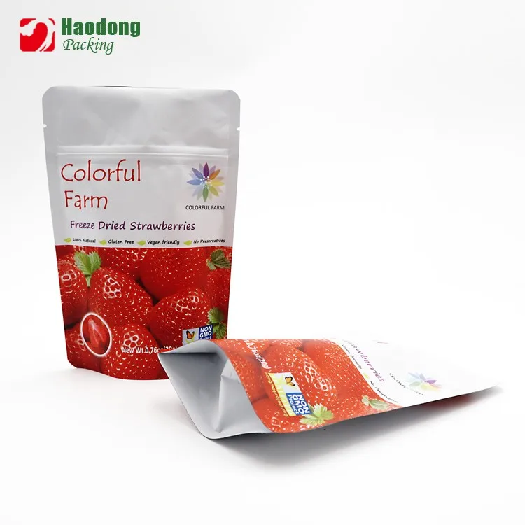 custom stand up zipper bag for food dry strawberry package