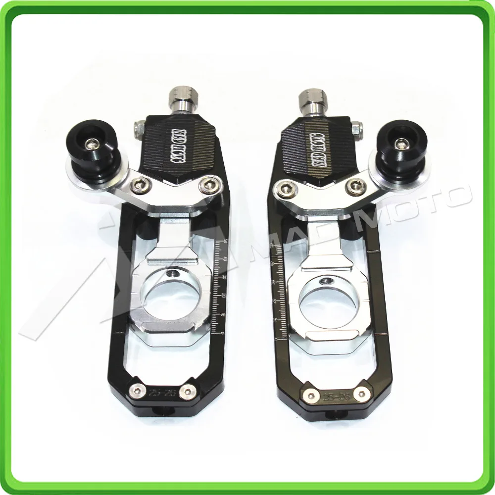 Motorcycle Chain Tensioner Adjuster with paddock bobbins kit for Yamaha YZF-R1 R1M R1S 2015 2016 2017 15 16 17 Black&Silver (1)