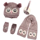 Oeko tex BSCI WRAP ALDI audit Winter Owl Gloves Earmuff Scarf and Hat Baby Girls Boys Pom Beanie Scarves Mittens