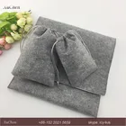 Grey felt drawstring jewelry pouch/felt cosmetic pouch