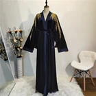 1694#Pakistan black velvet patchwork muslim abaya cardigan Middle East women clothing Saudi women long sleeves loose robe