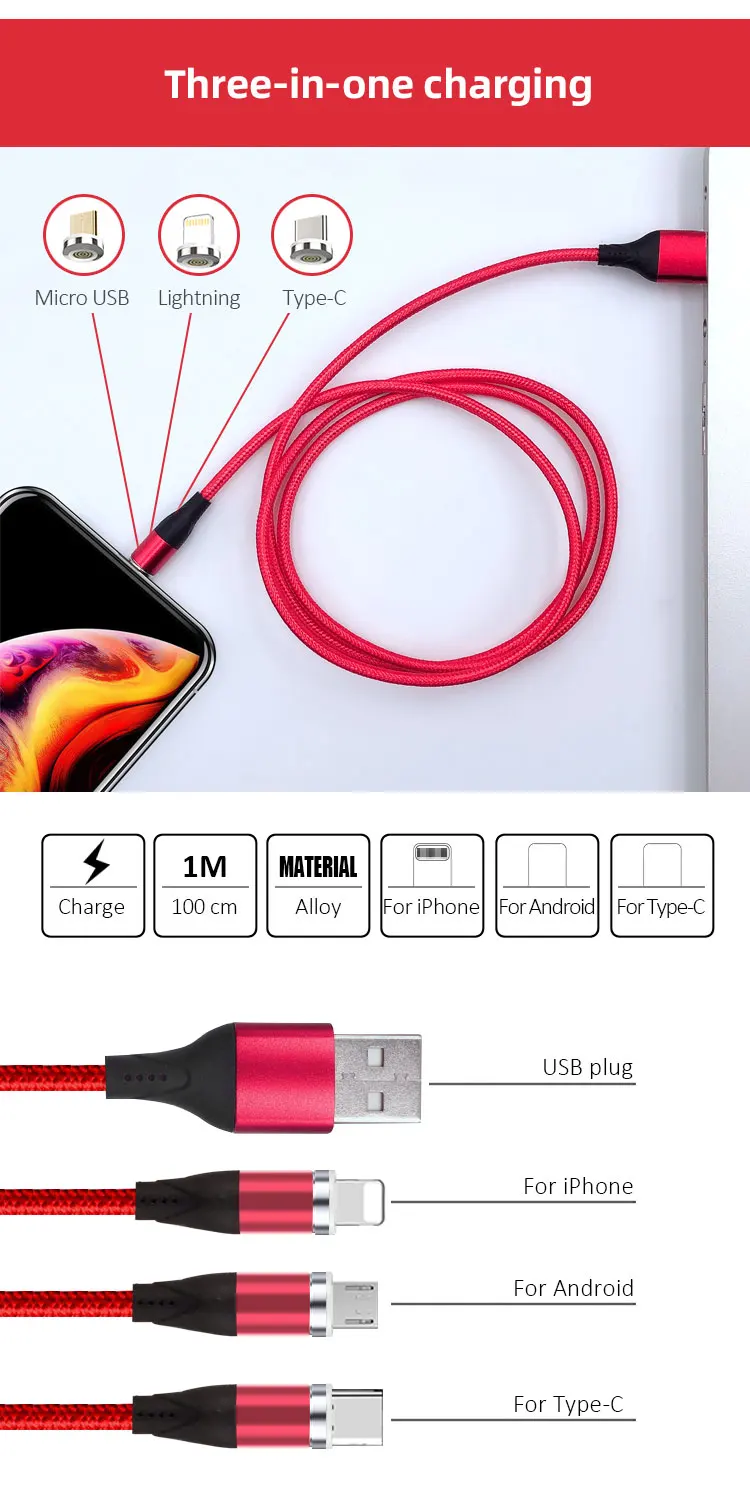 Hot sale factory direct nylon braided magnetic charging cable phone With Best Price High Quality - ANKUX.COM