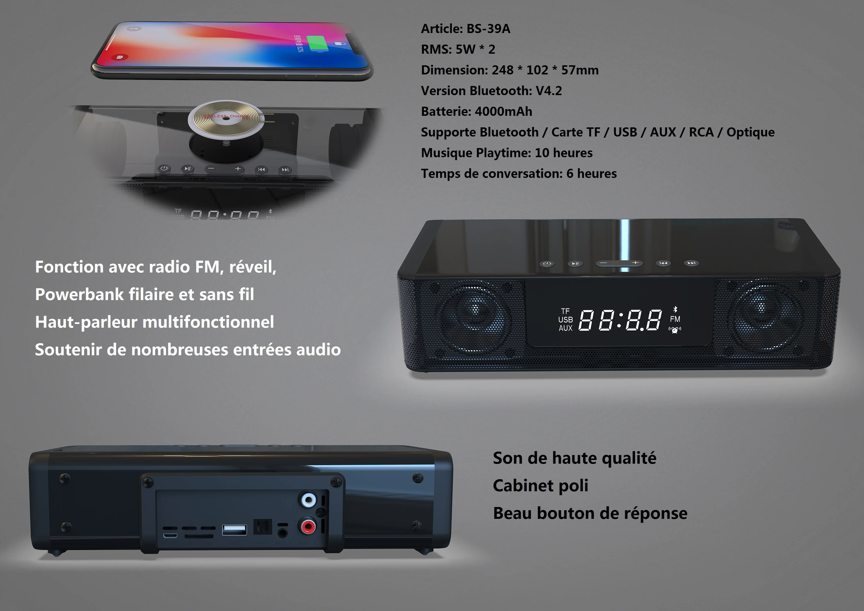 best budget compatible sound in 10W radio Wireless Bluetooth Speaker with display Remote Control wireless charger for party - ANKUX.COM