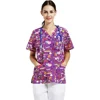 newest customized scrub organic cotton woven fabric female nursing uniform printed scrub top