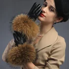Luxury touch screen sheepskin christmas gift women fluffy raccoon fur leather gloves winter