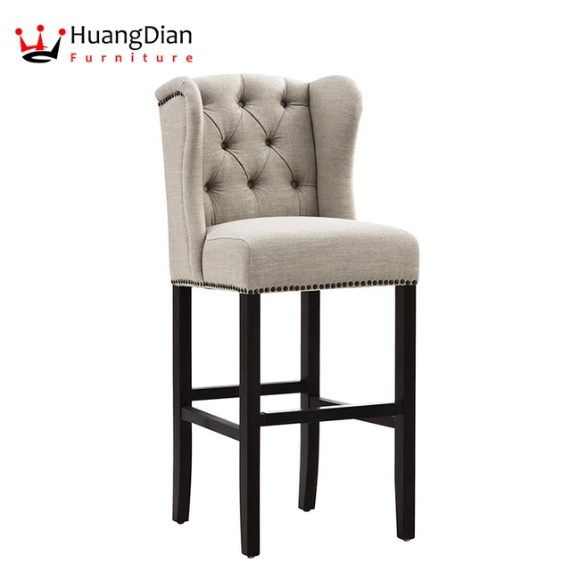 Modern pub furniture wing back button tufted wooden bar stool chair