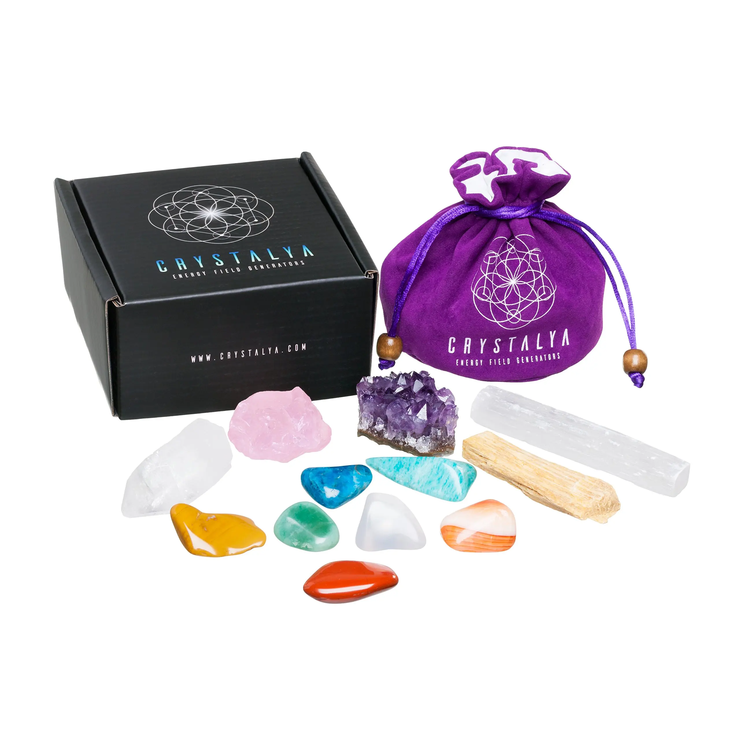 genuine 7 chakra healing crystals set / 12 pc kit - 7 tumbled