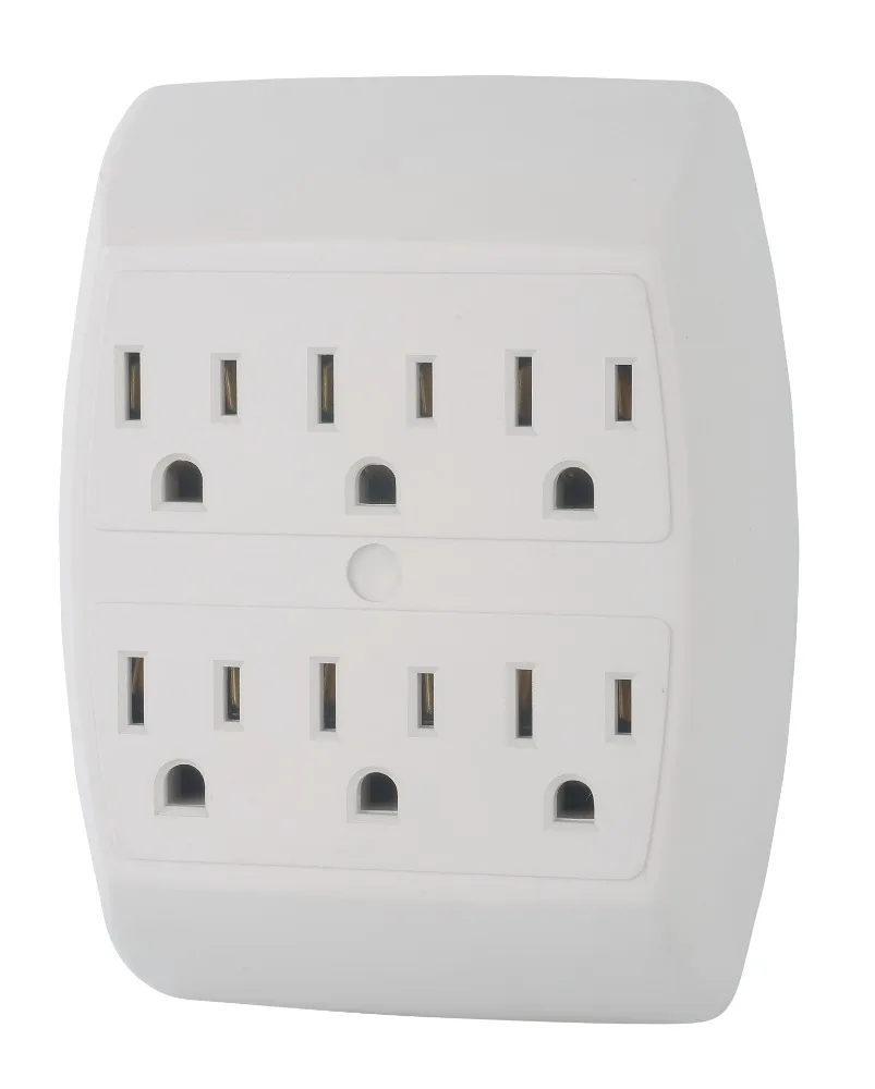 2 PACK 6 Way Plug Wall Outlet Power Strip Socket Grounded Beige Tan Splitter