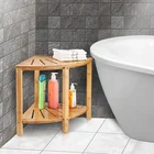 Wood Spa Bamboo Corner Stool Shower Bench With Storage Shelf For Bathroom