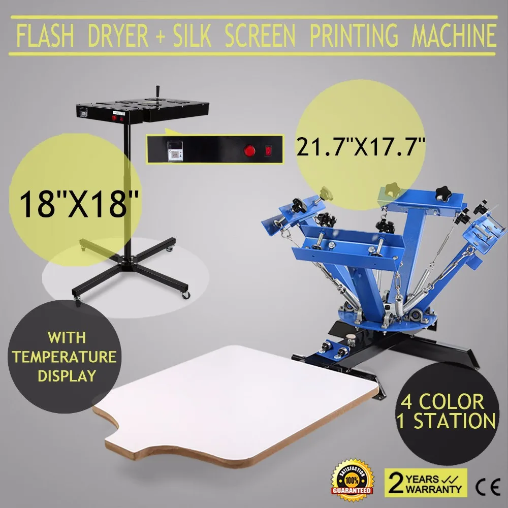 VEVOR Flash Dryer+Silk Screen 16X16Inch Flash Dryer Kit with 4 Color 1 Station Silk Screen Printing Machine Adjustable Stand with Temperature Display