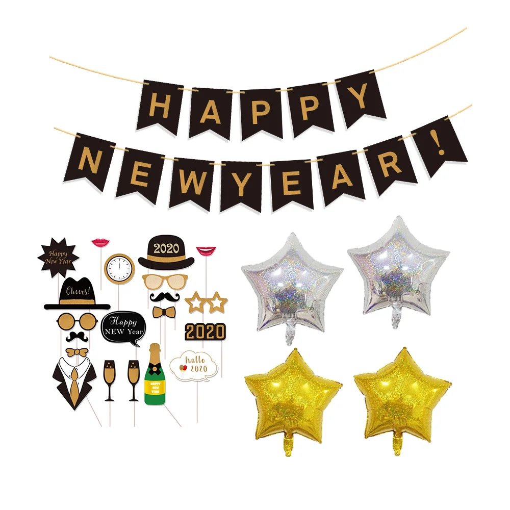 happy new year banner photo props kit paper lantern pom poms for