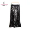 Fashion Elegance Sexy Solid Straight pleated Lady Long Skirt with Sequins for Women