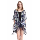 New arrival fashion woman summer batwing sleeve print cardigan chiffon kimono
