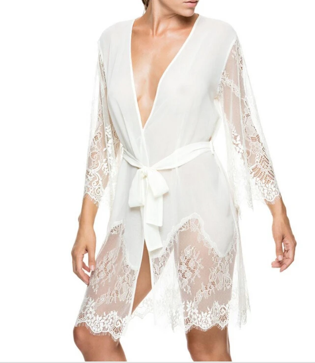Wholesale Cheap Short Sexy White Bridal Lace Chiffon Robes Women Buy