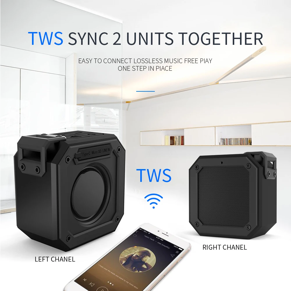 IPX7 Waterproof Bluetooth Speaker Portable Wireless TWS Bluetooth V4.2 Stereo Super Bass Speaker with TF Card - ANKUX.COM